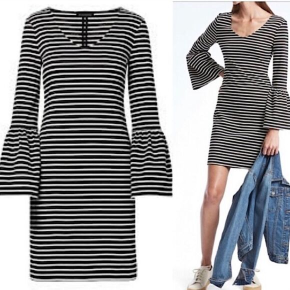 Banana Republic stripped long bell sleeve knit dress size M - Picture 1 of 8